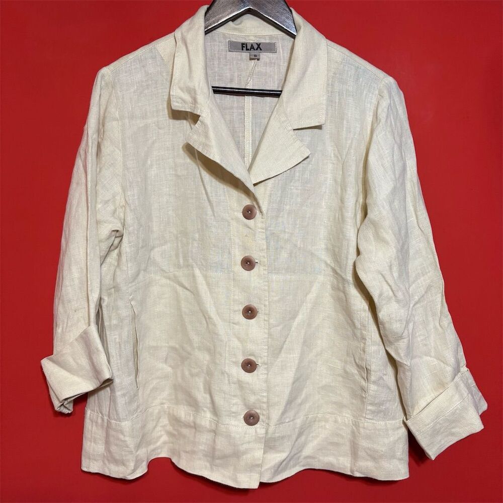 Flax Women's Beige Linen Collared Jacket Size‎ S Casual Button-Up